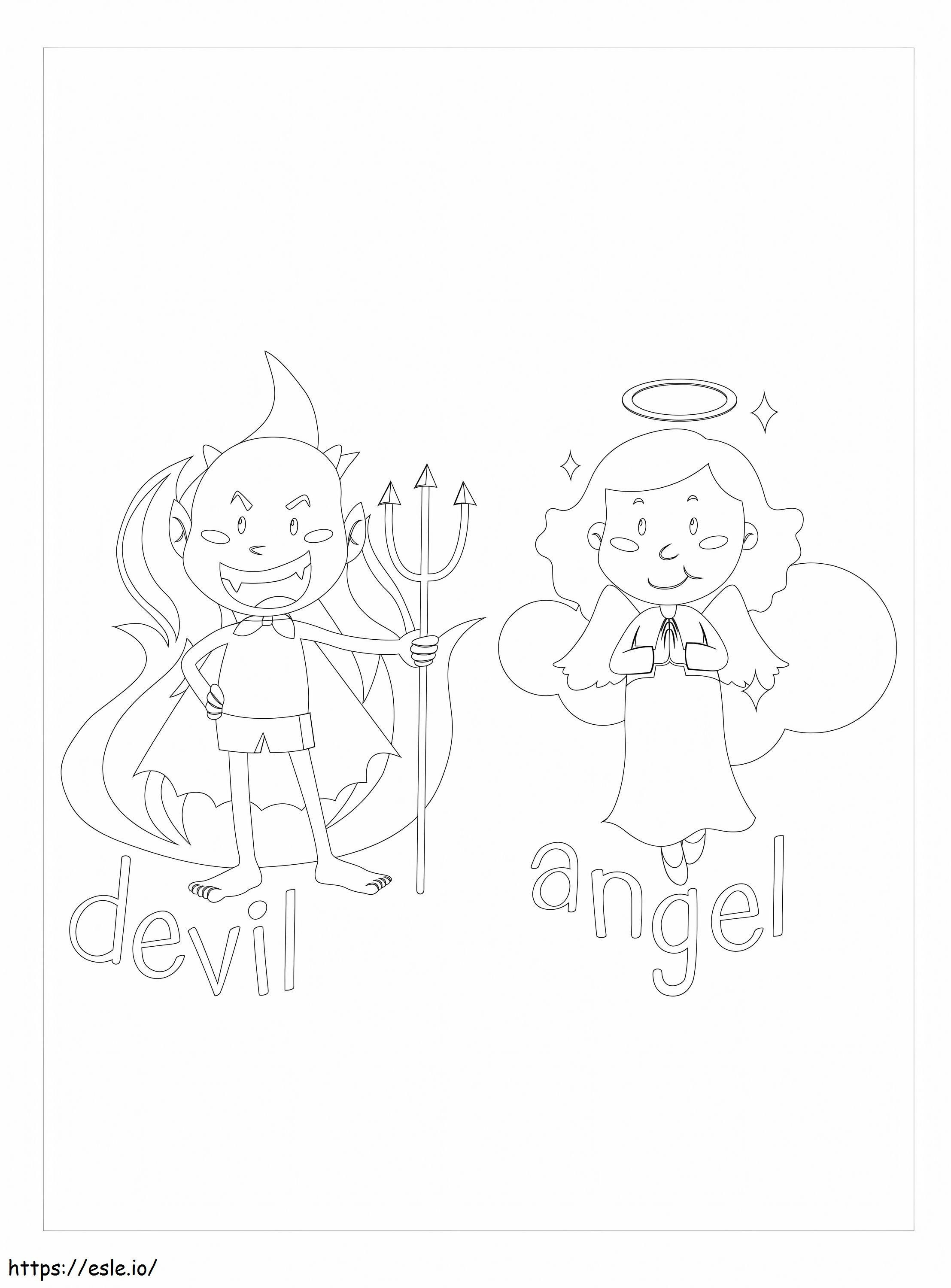 Paholainen ja enkeli värityskuva