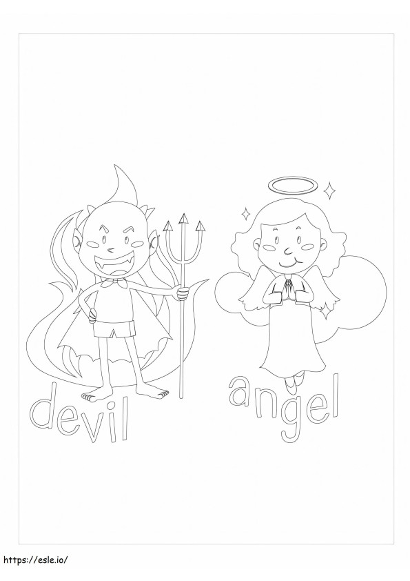 Paholainen ja enkeli värityskuva