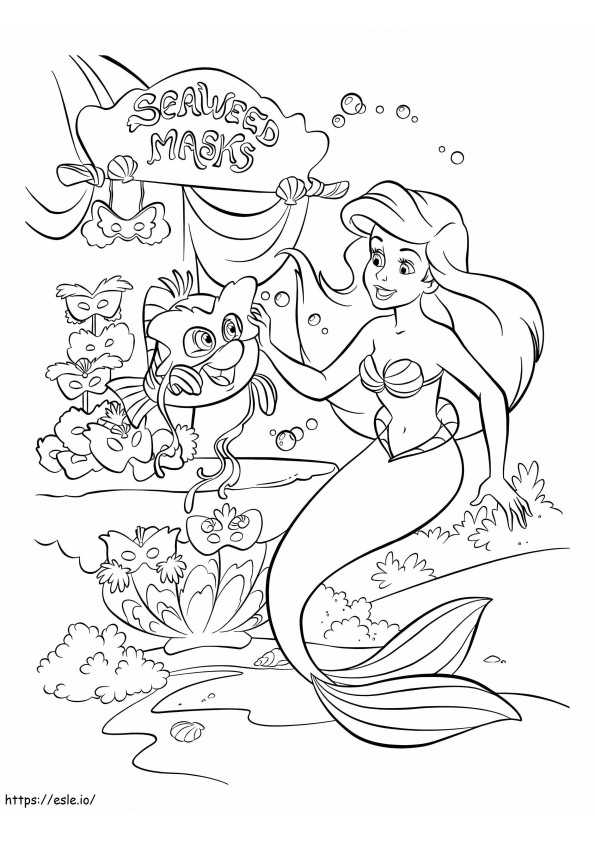 Ariel ja kalat karnevaalissa värityskuva