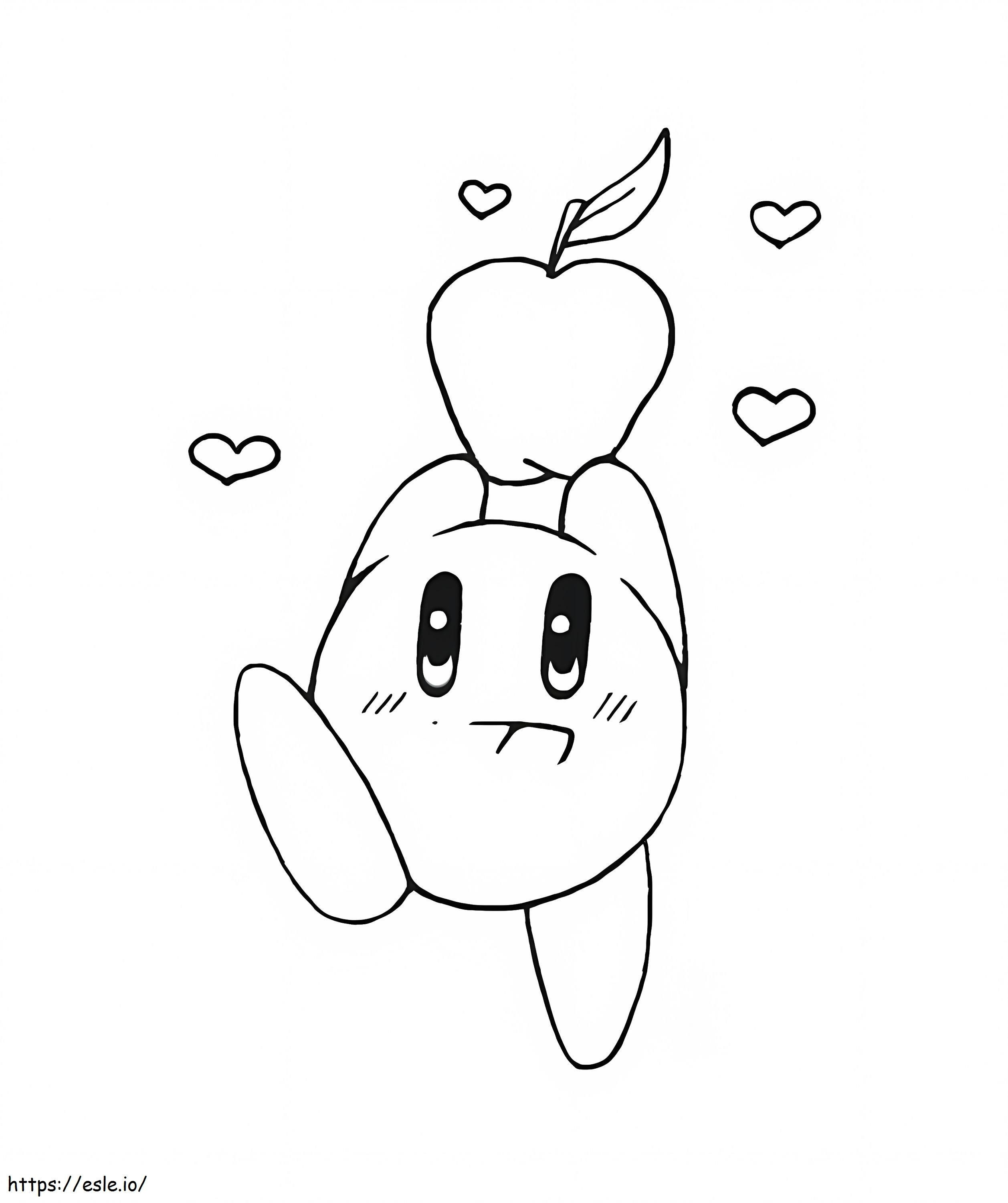 Kirby con una manzana para colorear