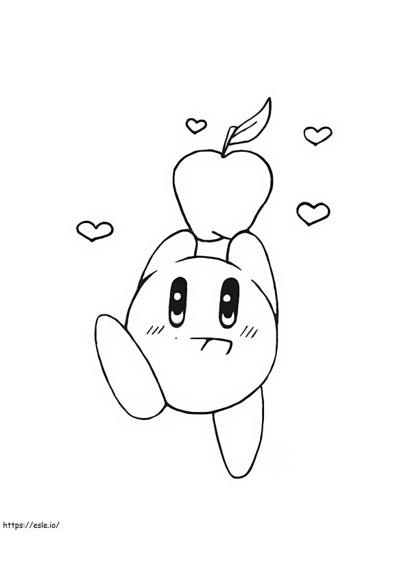 Coloriage Kirby avec une pomme à imprimer dessin