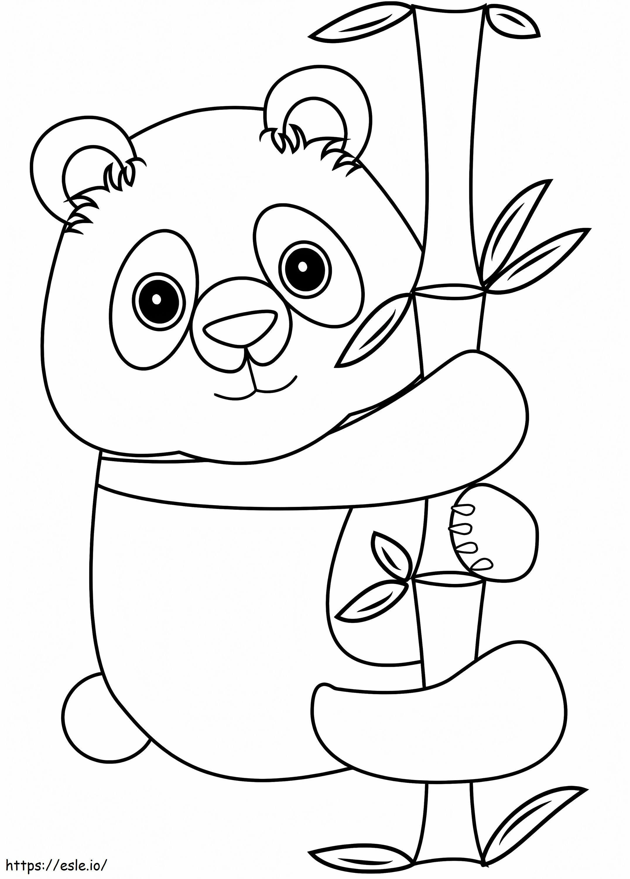 Coloriage Panda sur un bâton de bambou à imprimer dessin