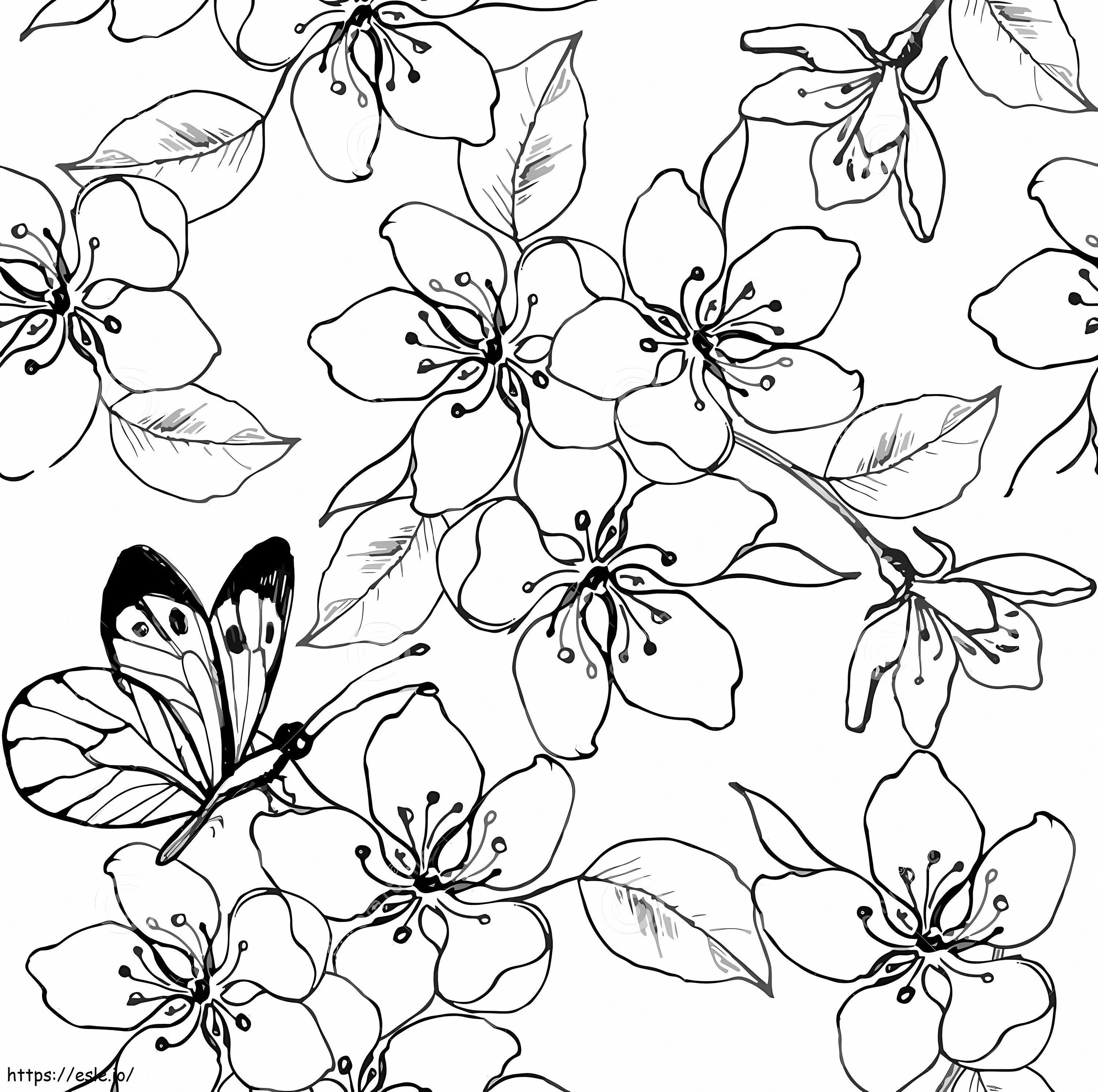 Cherry Blossom And Butterfly coloring page