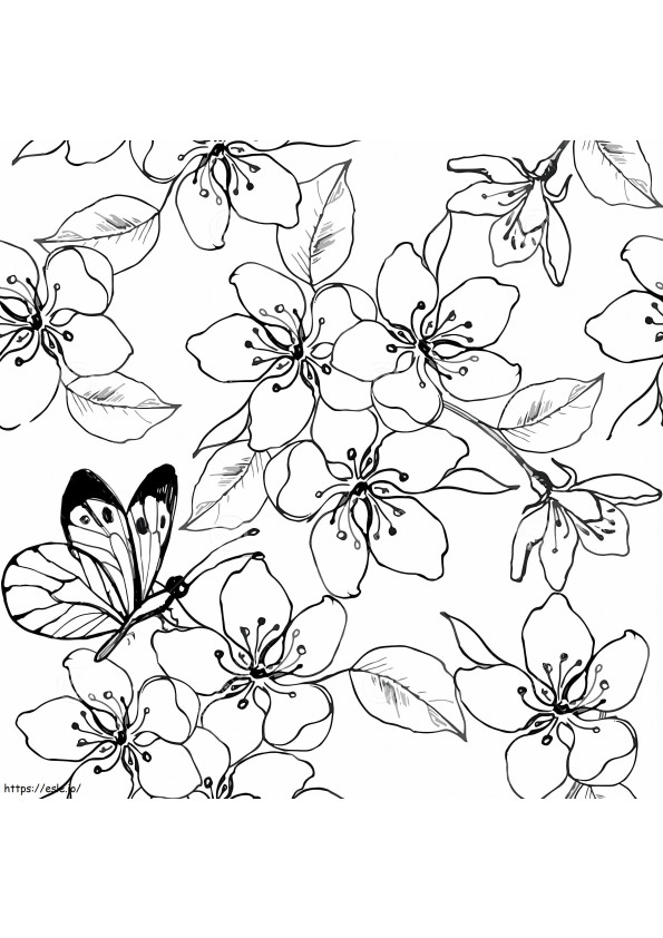 Cherry Blossom And Butterfly coloring page