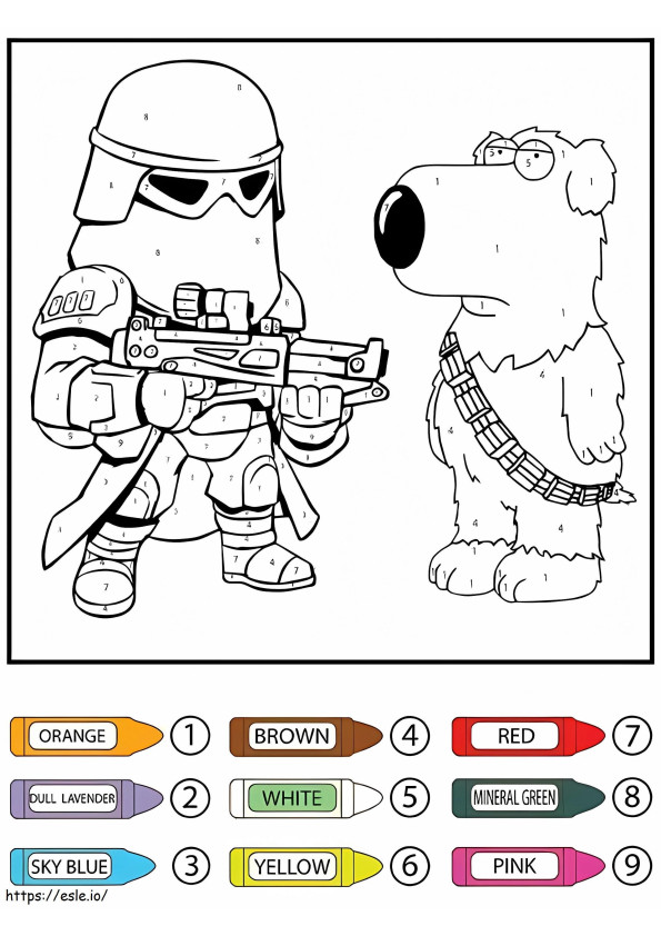 Star Wars Darth Vader e Brian Griffin são coloridos por número para colorir