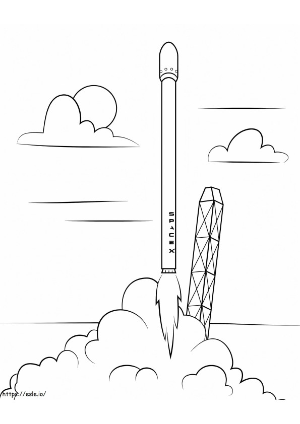 Coloriage Lancement de la fusée Spacex Falcon 9 à imprimer dessin