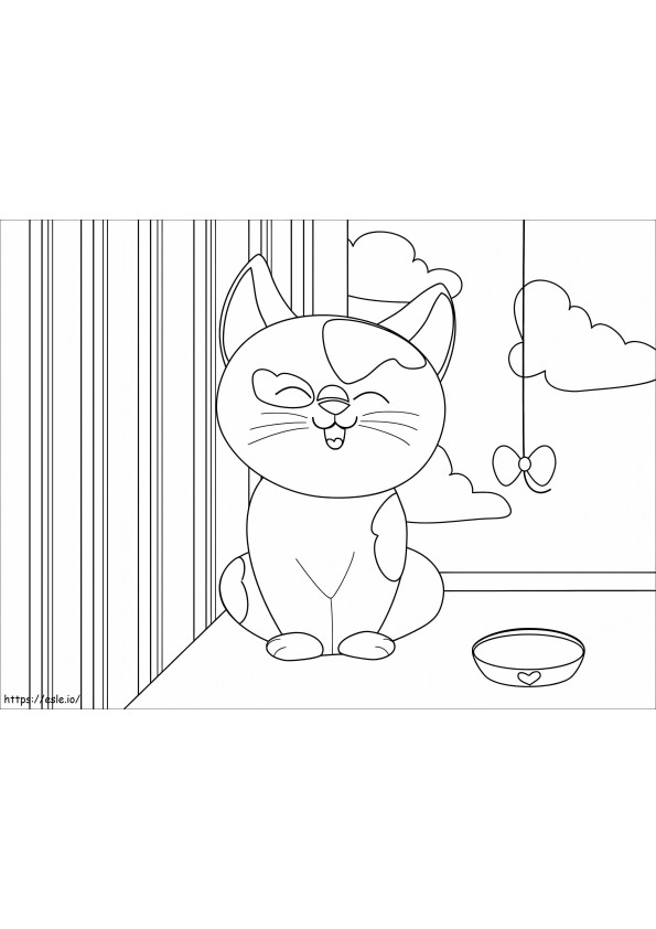 Coloriage Le chat est heureux à imprimer dessin