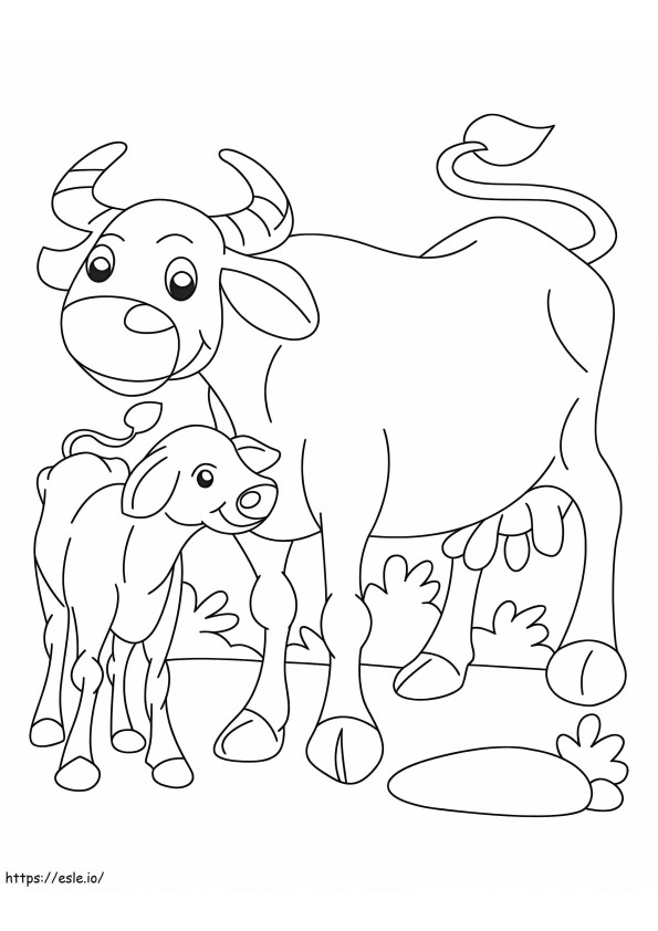 Mamá Búfalo con Bebé Búfalo para colorear