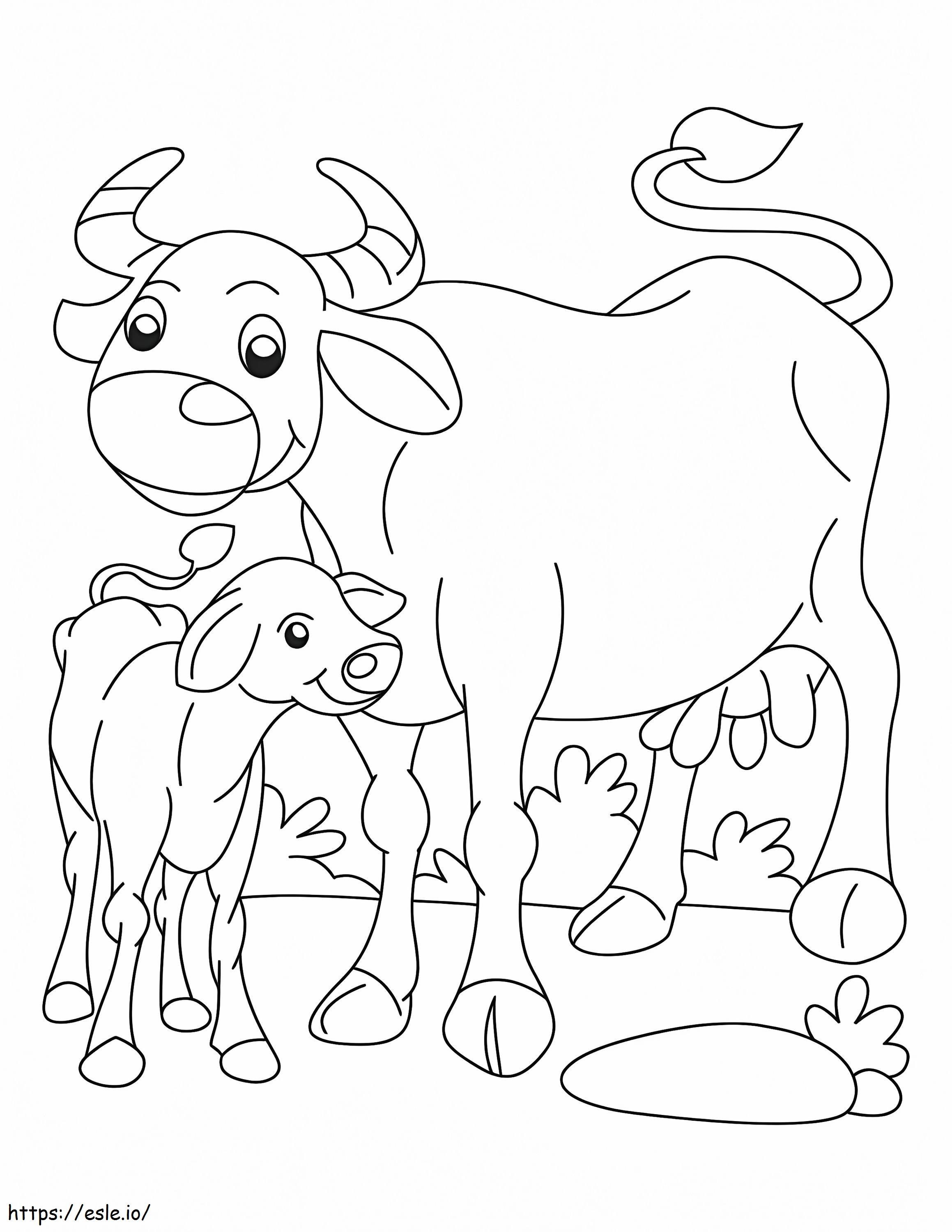 Mama Buffalo With Baby Buffalo coloring page