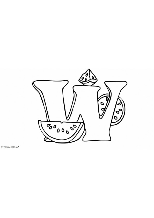 Letter W With Watermelon Slice coloring page