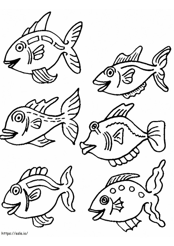 Kuusi kalaa värityskuva