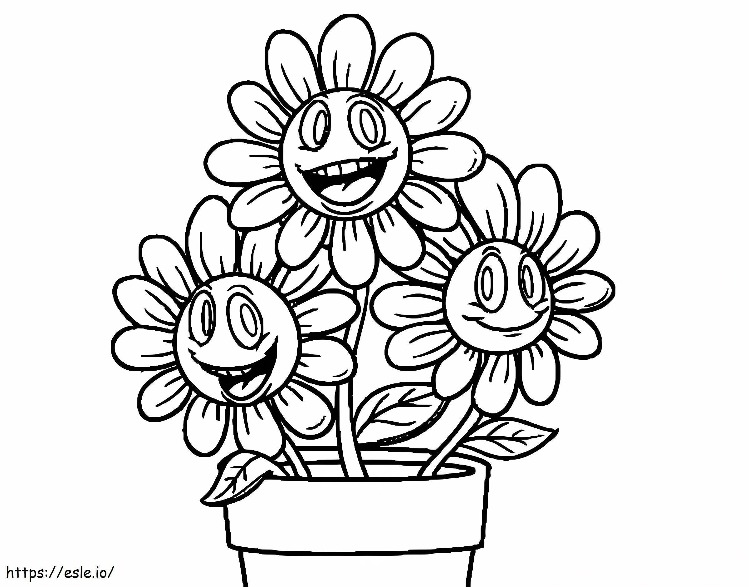 Coloriage Fleurs drôles en pot à imprimer dessin