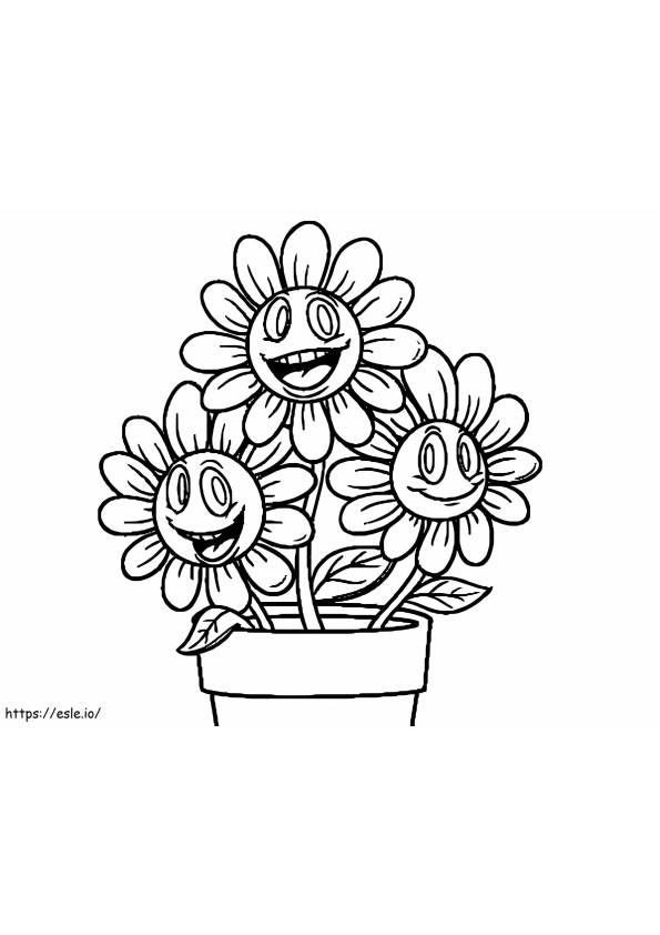 Funny Flowers In Pot coloring page