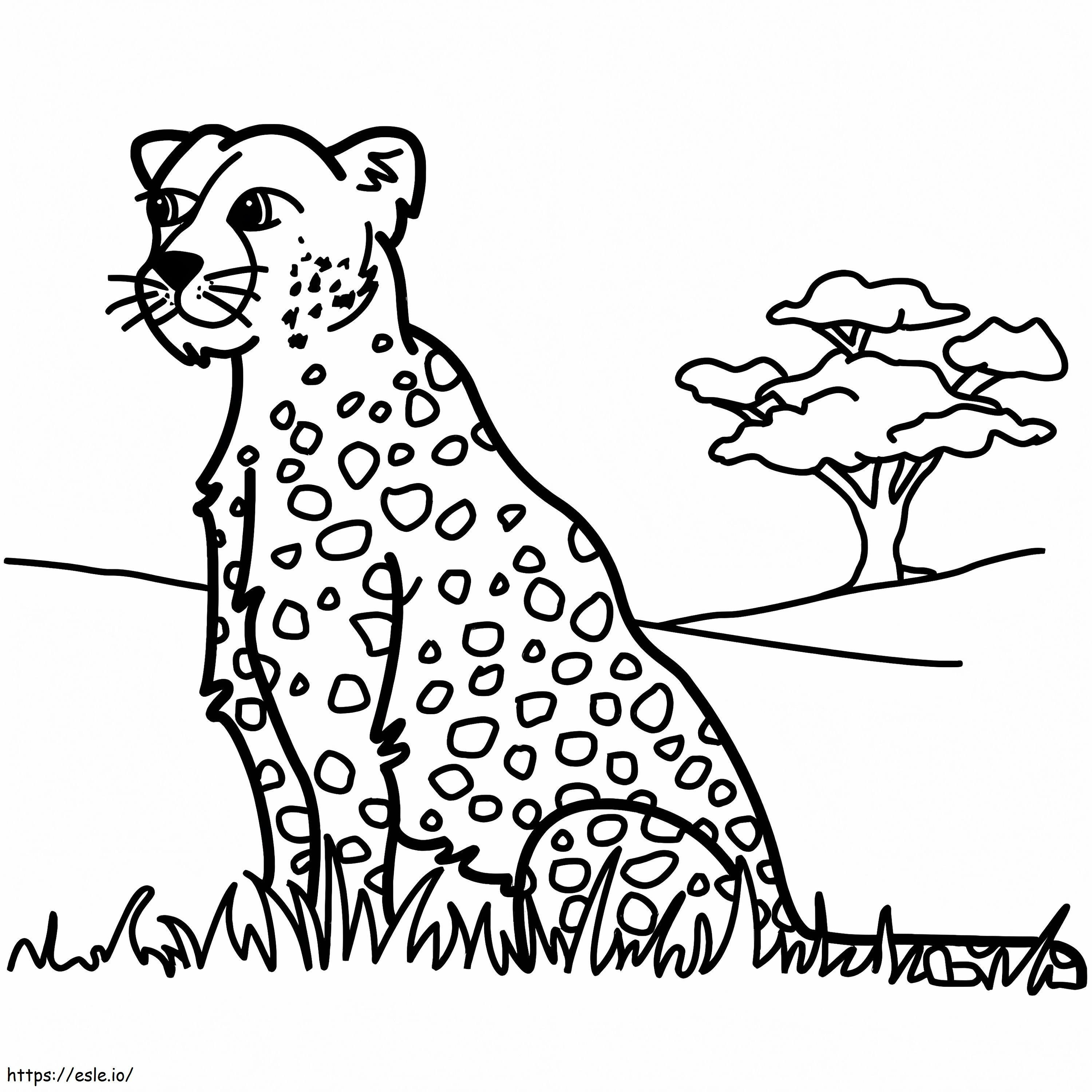 leopardo, sentado, en, pasto o césped para colorear