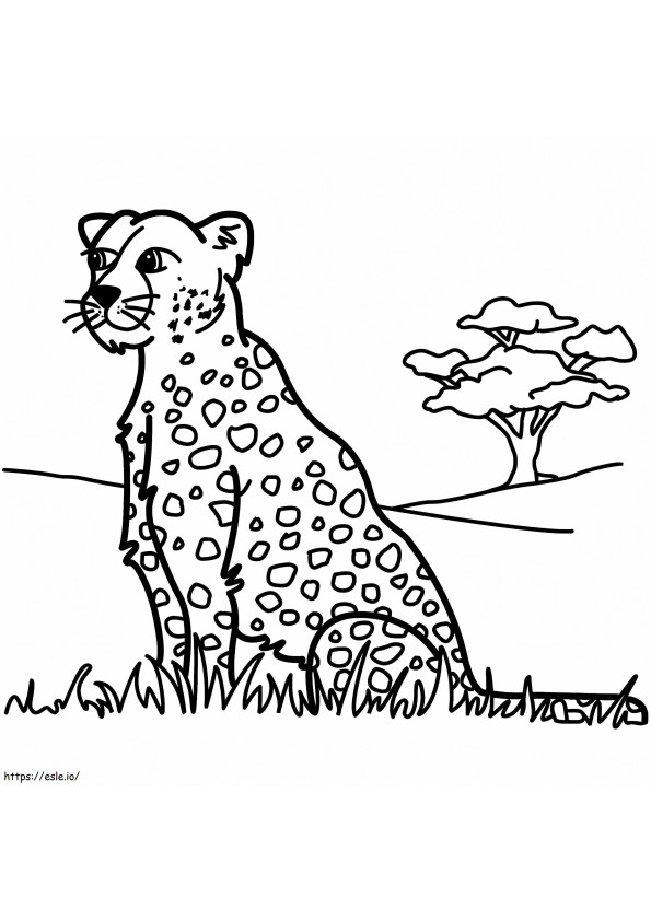 Leopardi istuu nurmikolla värityskuva