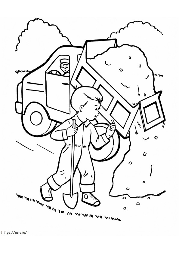 çocuk ve damperli kamyon boyama