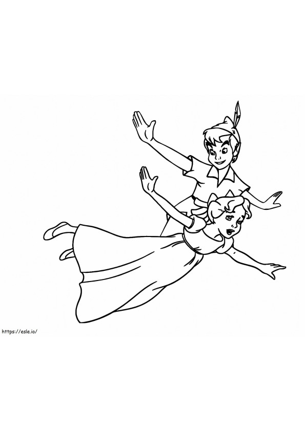 Peter Pan e Wendy voando para colorir