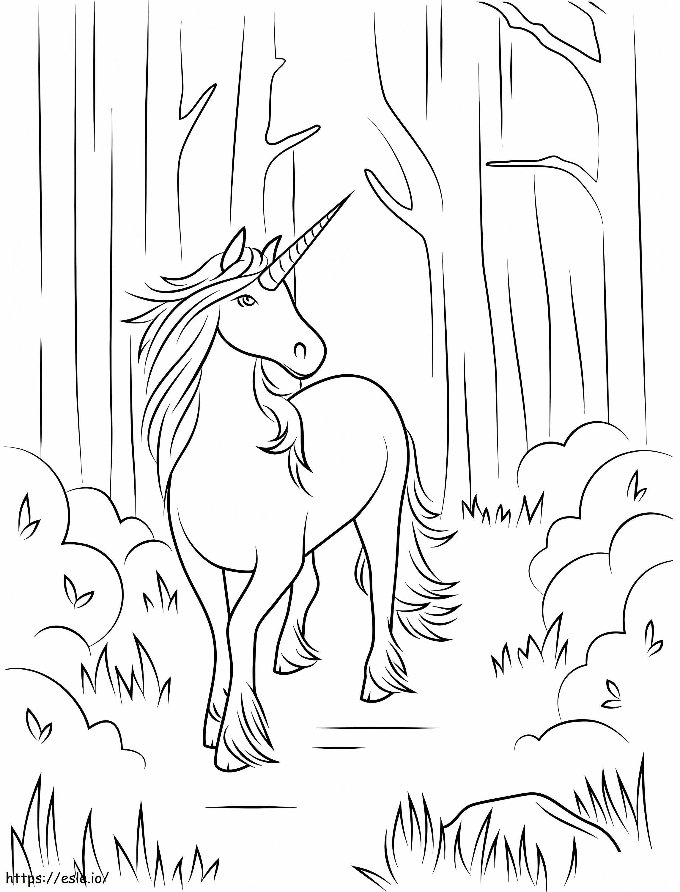 Unicorn In The Forest A4 coloring page