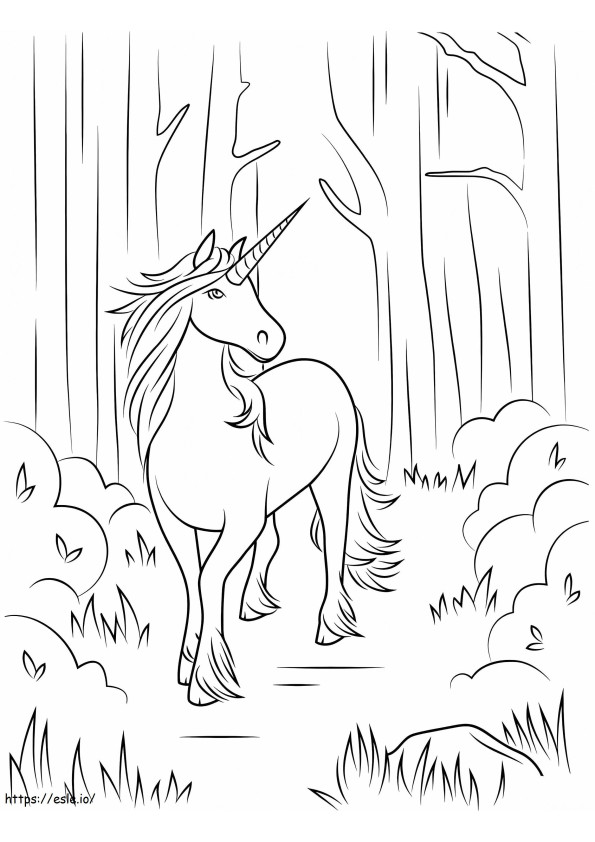 Unicorn In The Forest A4 coloring page