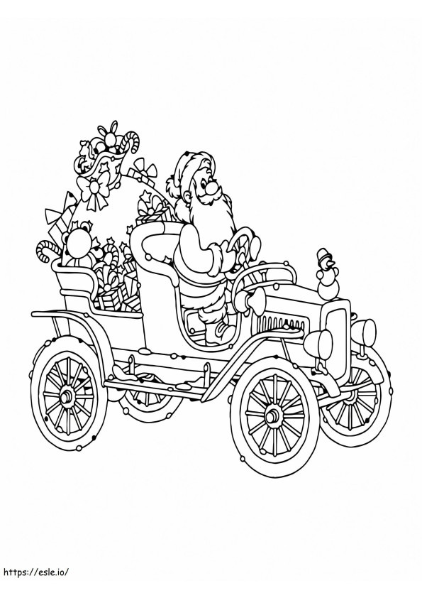 De kerstman rijdt in zijn auto kleurplaat
