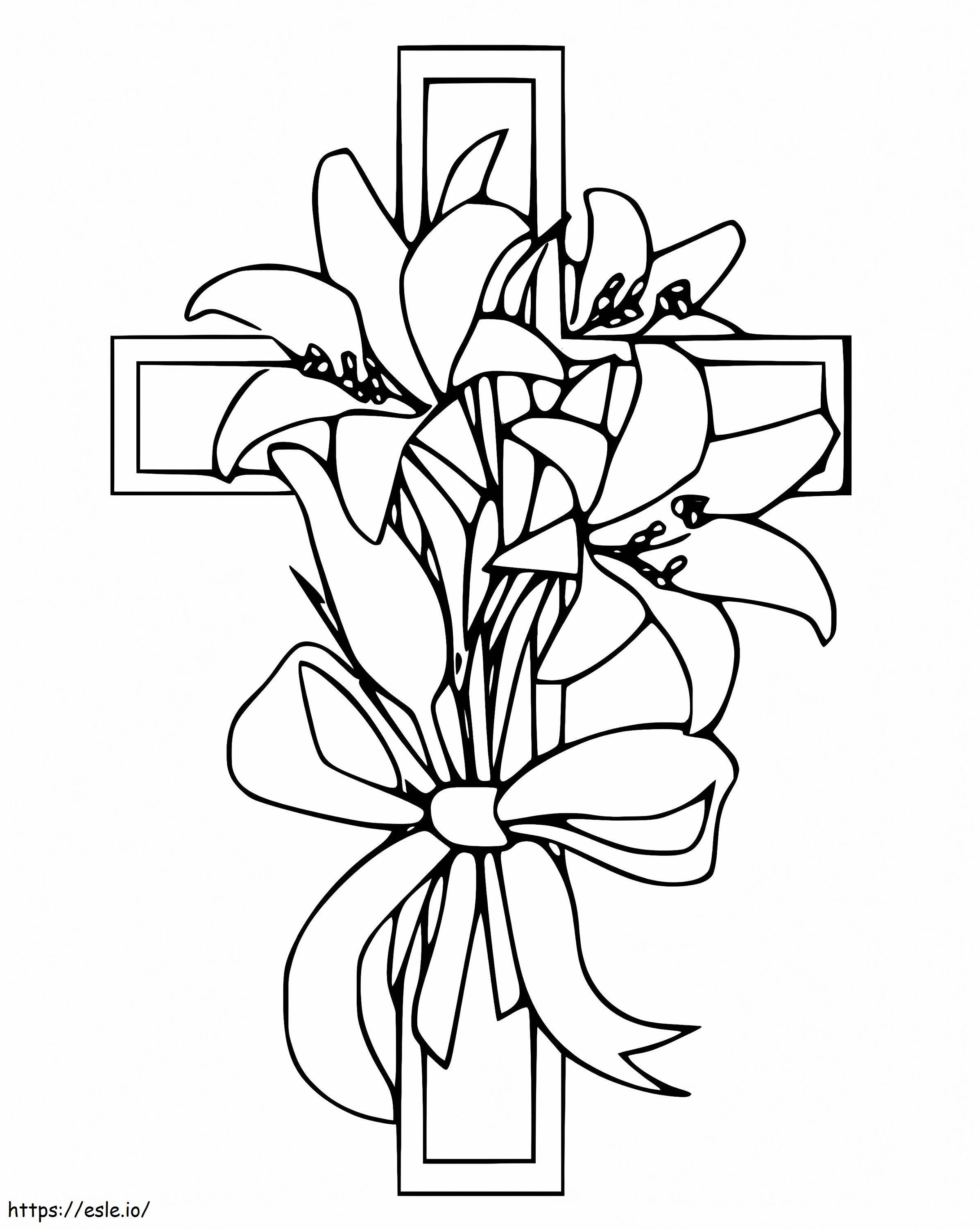 Flori și cruce de Paște de colorat
