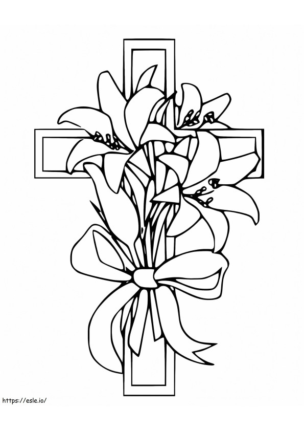Flowers And Easter Cross coloring page