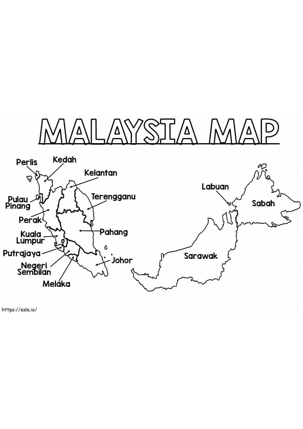 Mapa de Malasia para colorear