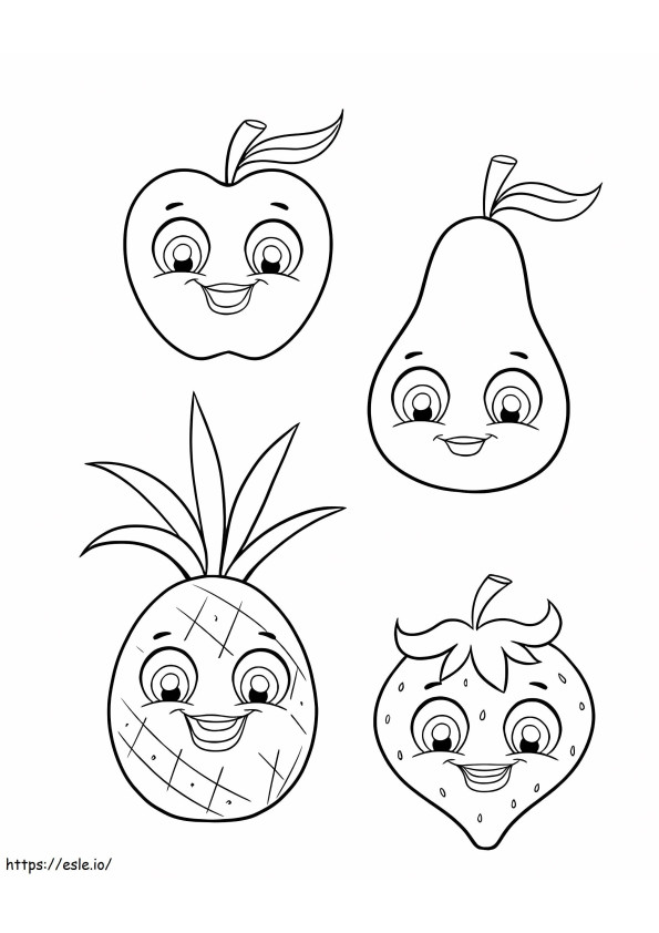 Quatro frutas fofas para colorir