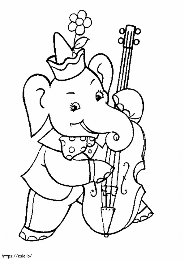 Elefante che suona il violoncello da colorare
