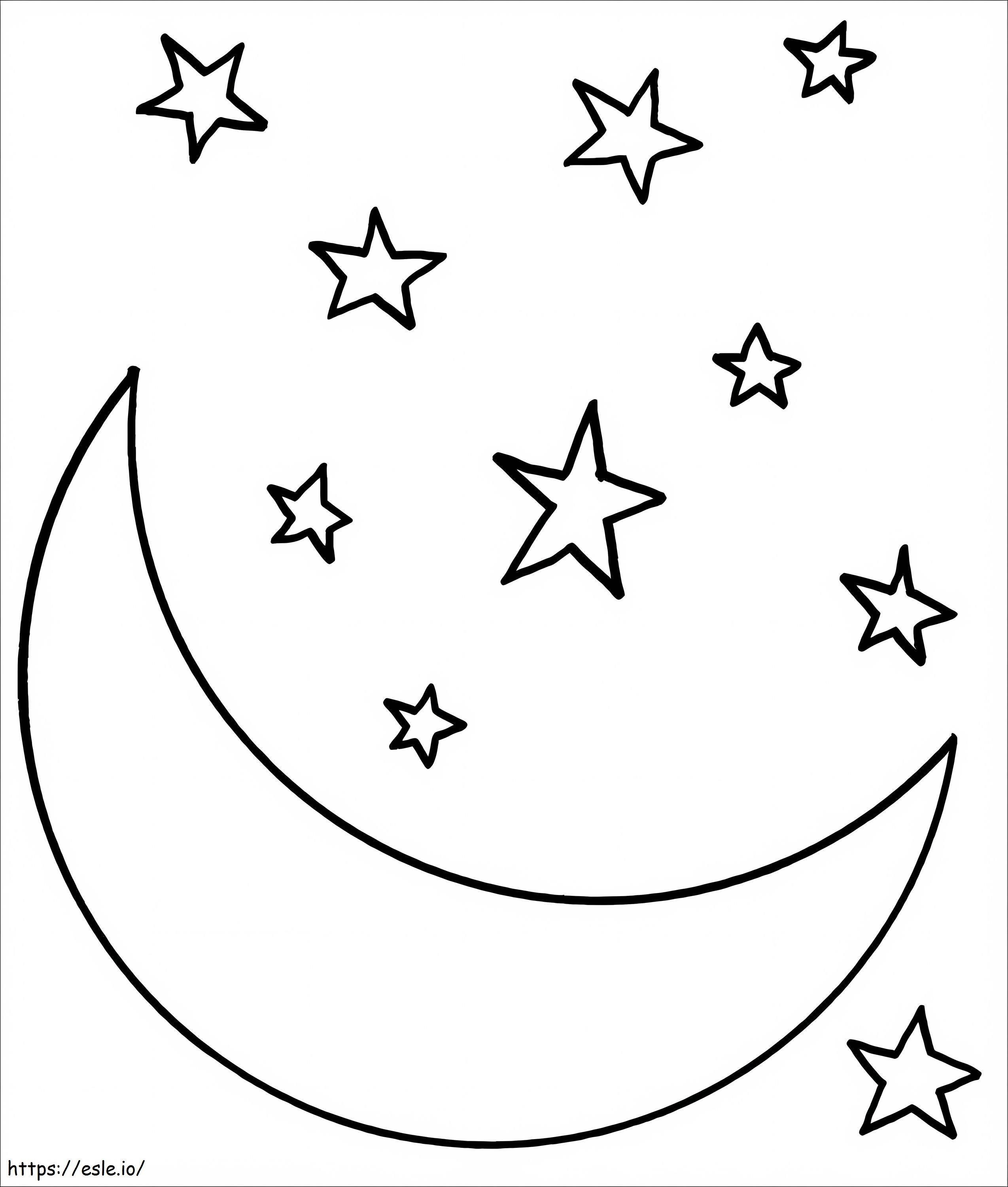 Coloriage Lune et étoiles 1 à imprimer dessin