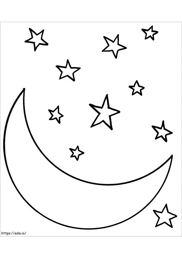 月と星 1 ぬりえ - 塗り絵