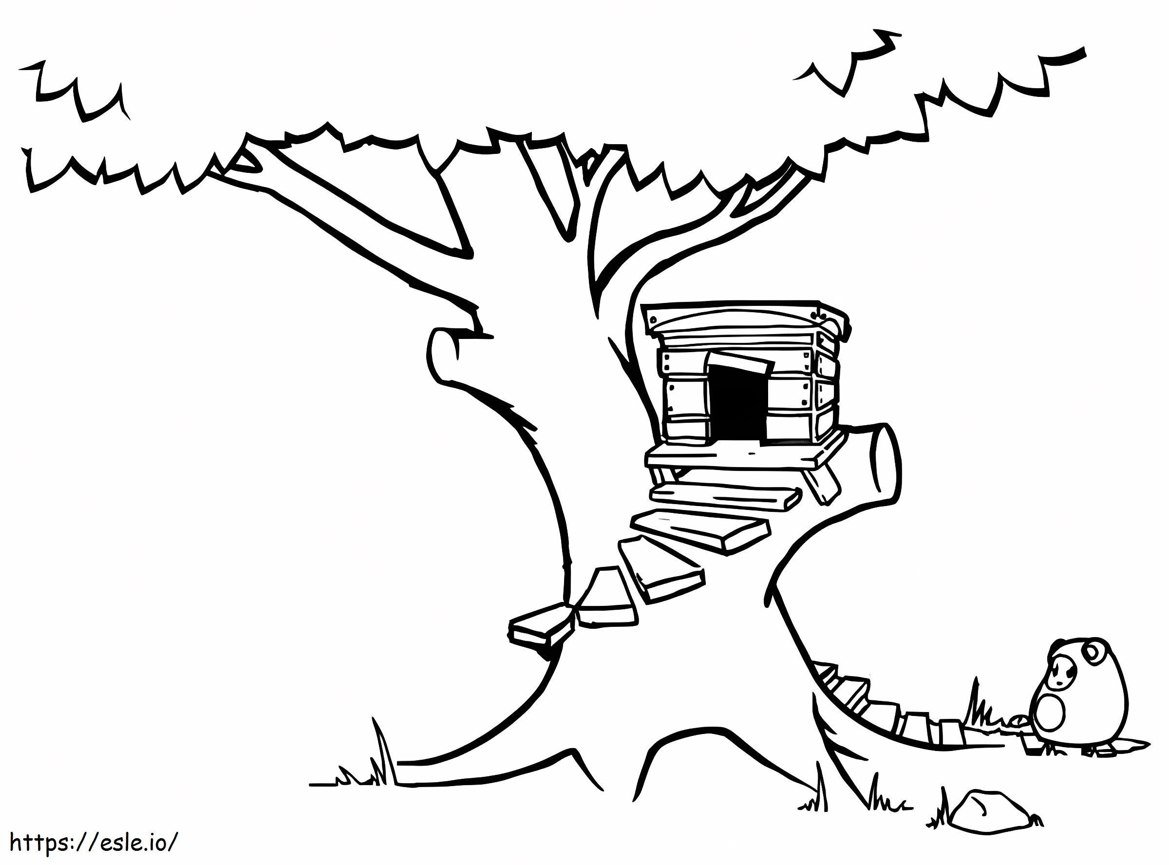  Domek na drzewie z okrągłymi schodami Arkusze magicznych zdjęć strony kolorowanka