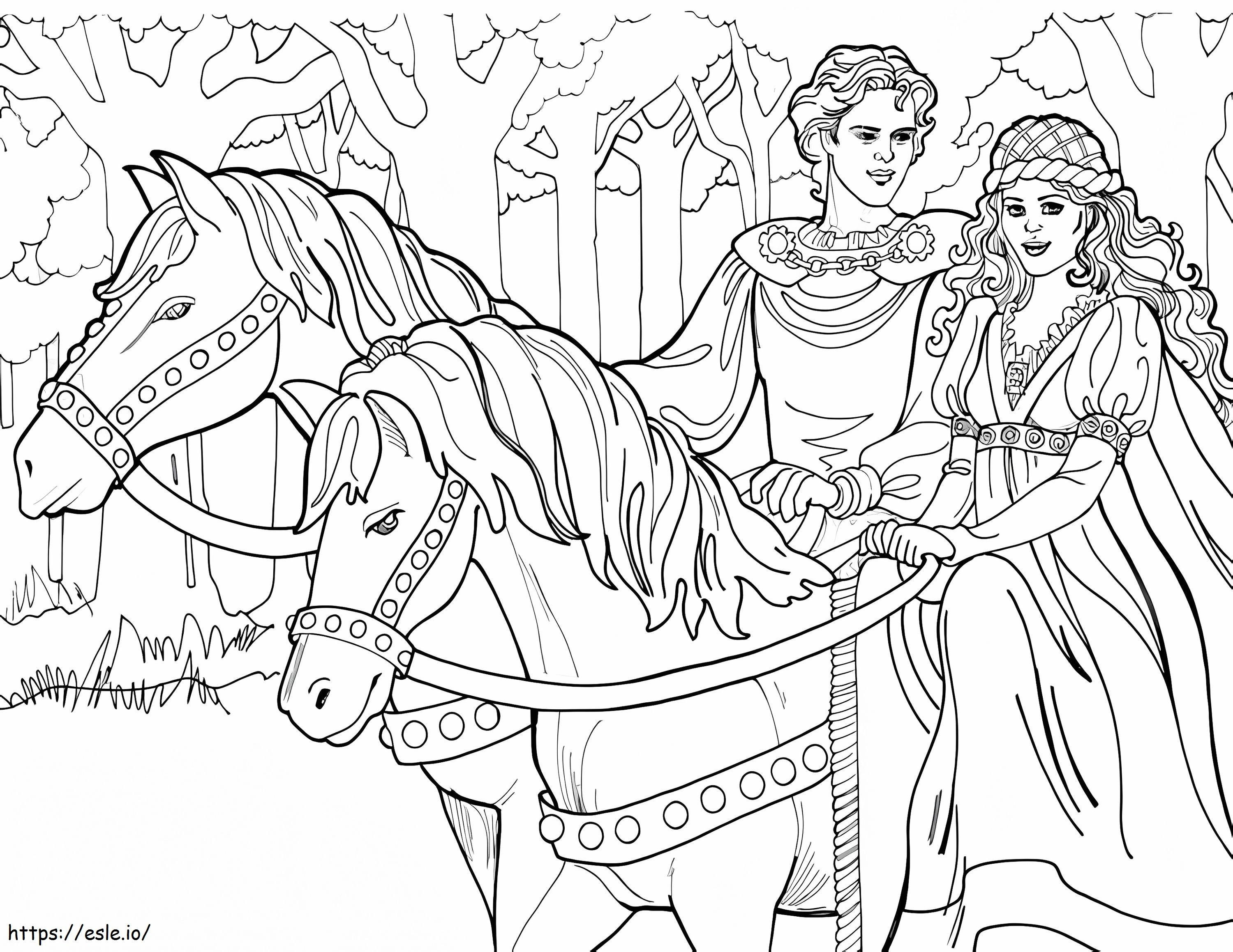 Prinsessa Leonora hevosen selässä värityskuva