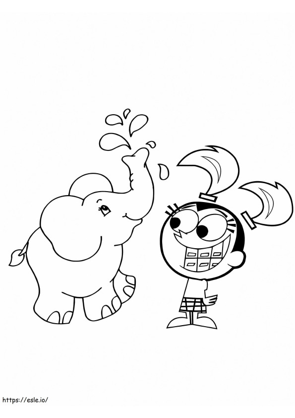 Melko Oddparents Tootie ja Elefantti värityskuva