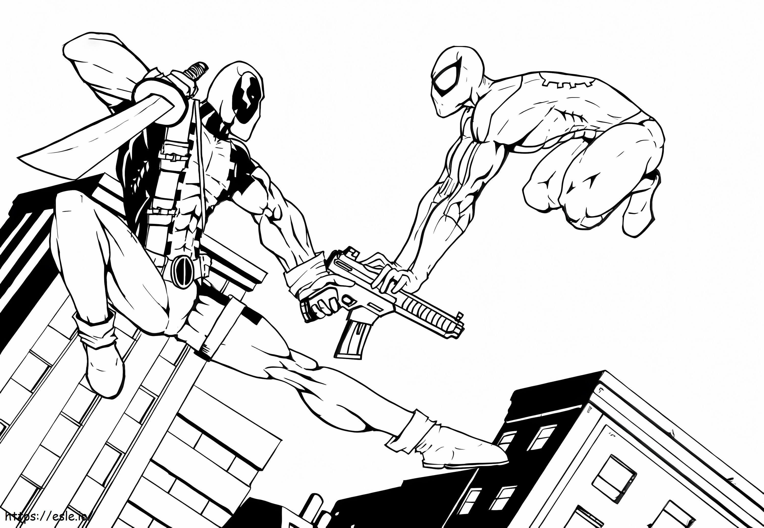 Coloriage Spiderman contre Deadpool à imprimer dessin