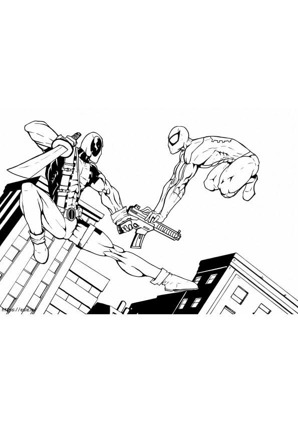 Coloriage Spiderman contre Deadpool à imprimer dessin