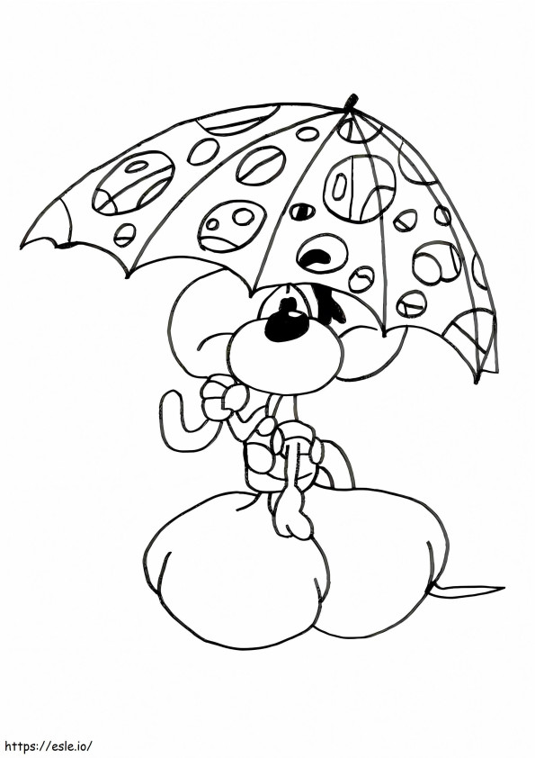 Diddl com guarda-chuva para colorir