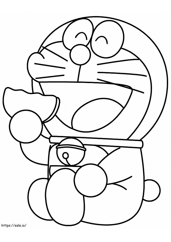  Doraemon Comiendo Donut A4 para colorear