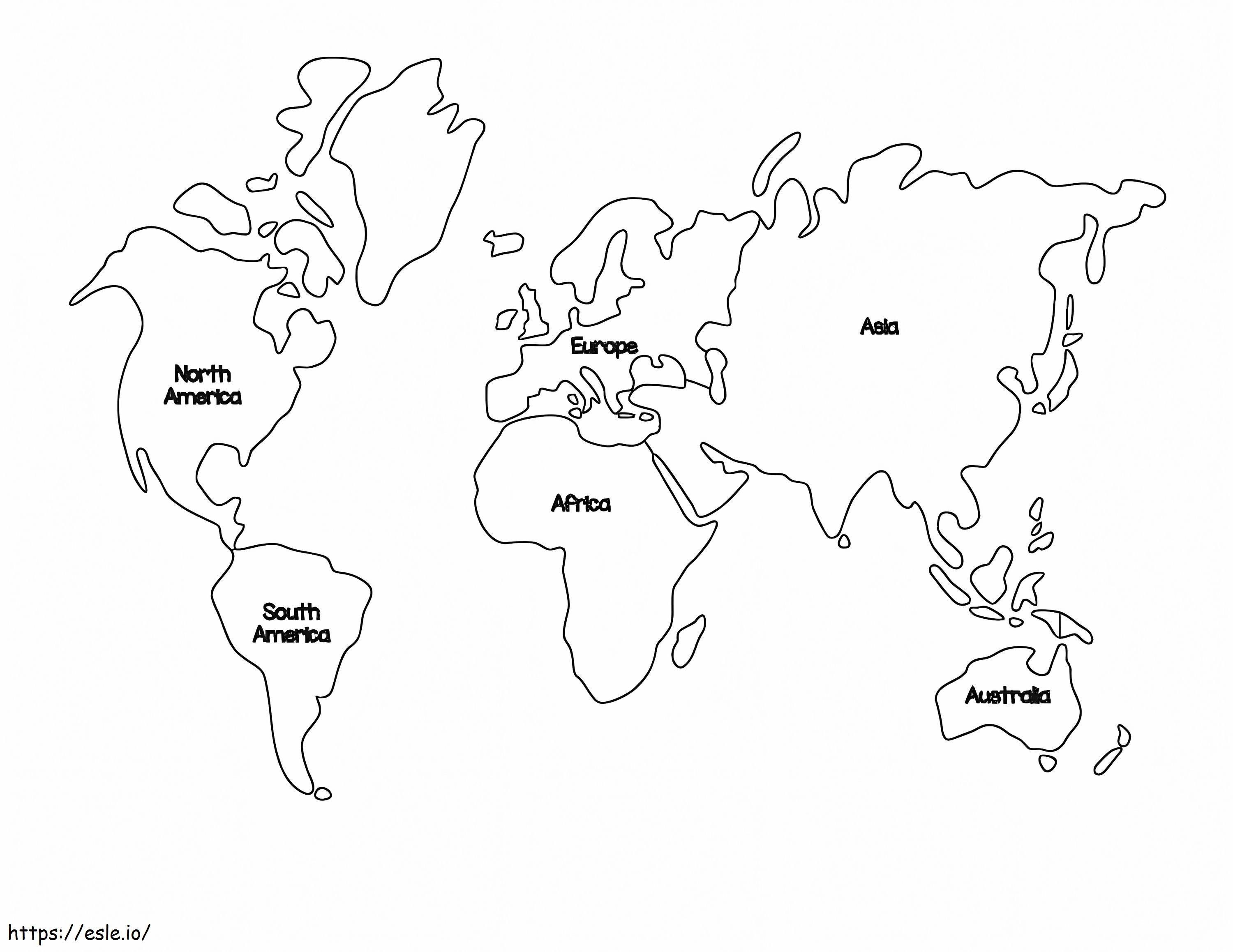 Maailman maiden kartta väritykseen värityskuva