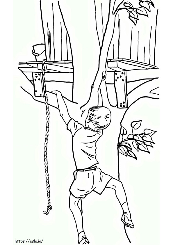 Little Boy Climbing Tree coloring page