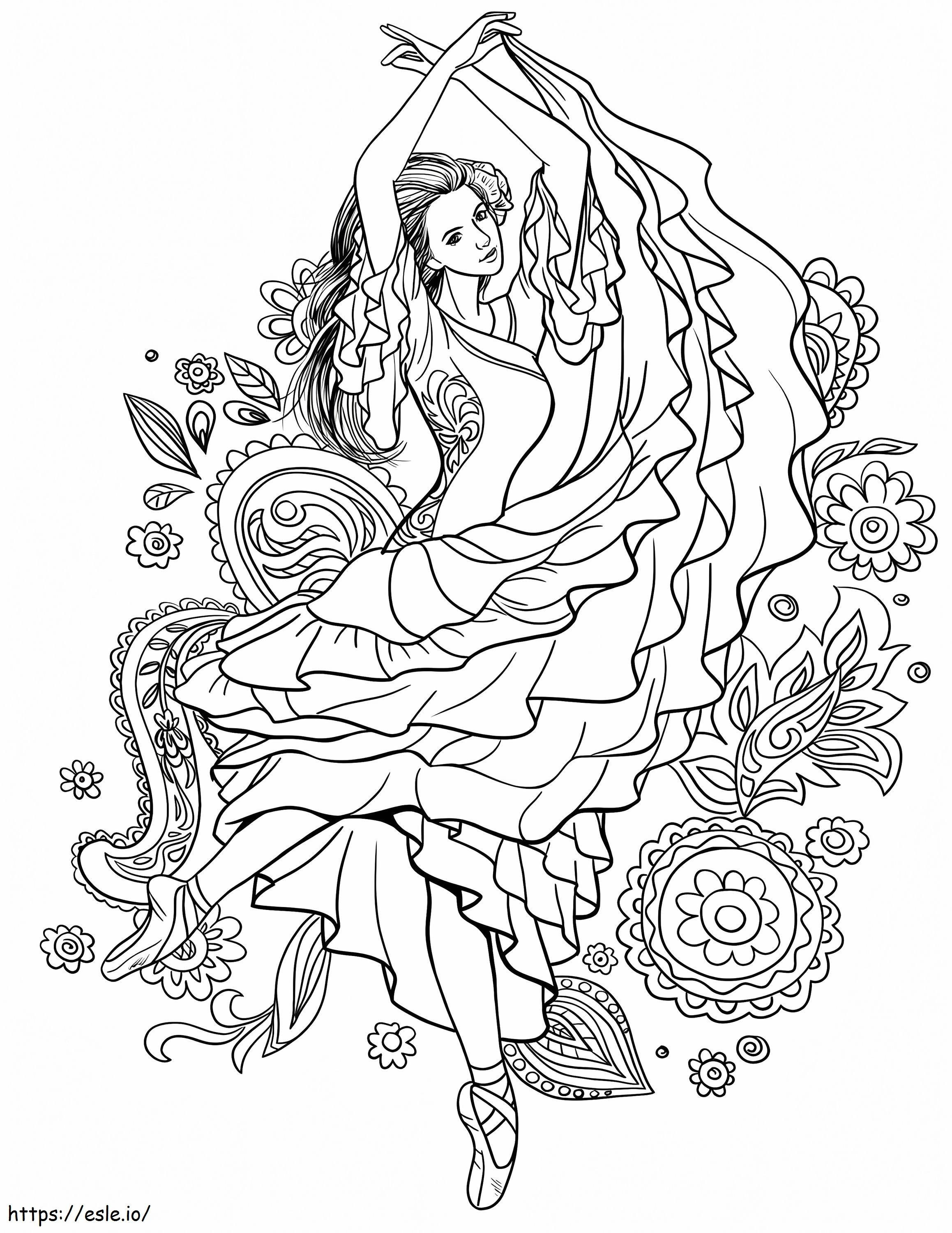 Coloriage Gitane dansant Carmen à imprimer dessin
