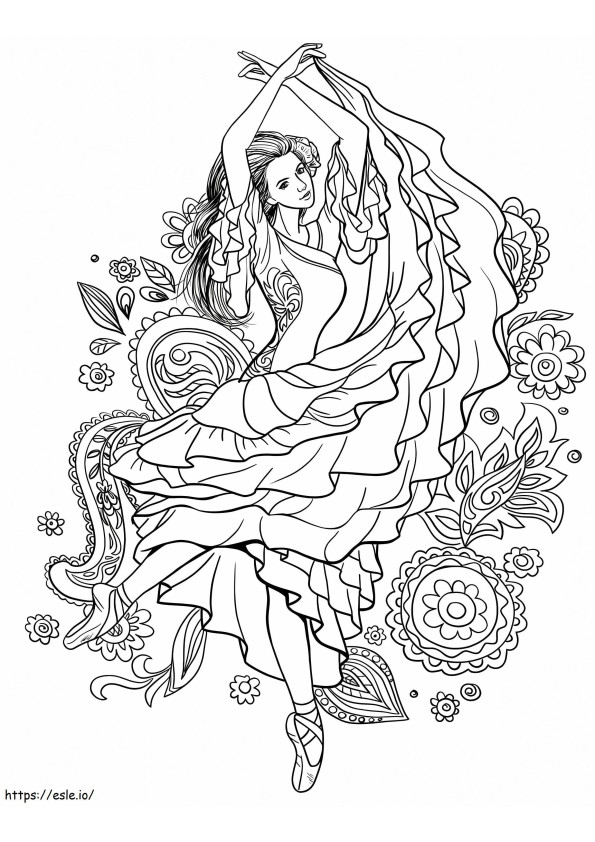 カルメンを踊るジプシーの女性 ぬりえ - 塗り絵