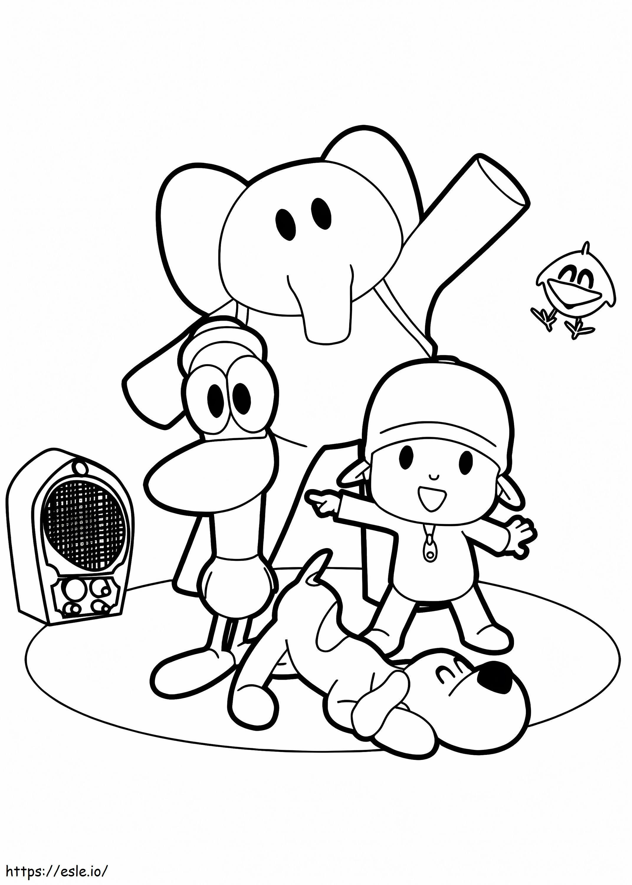 Pocoyo Dances While Listening To Music From The Radio coloring page