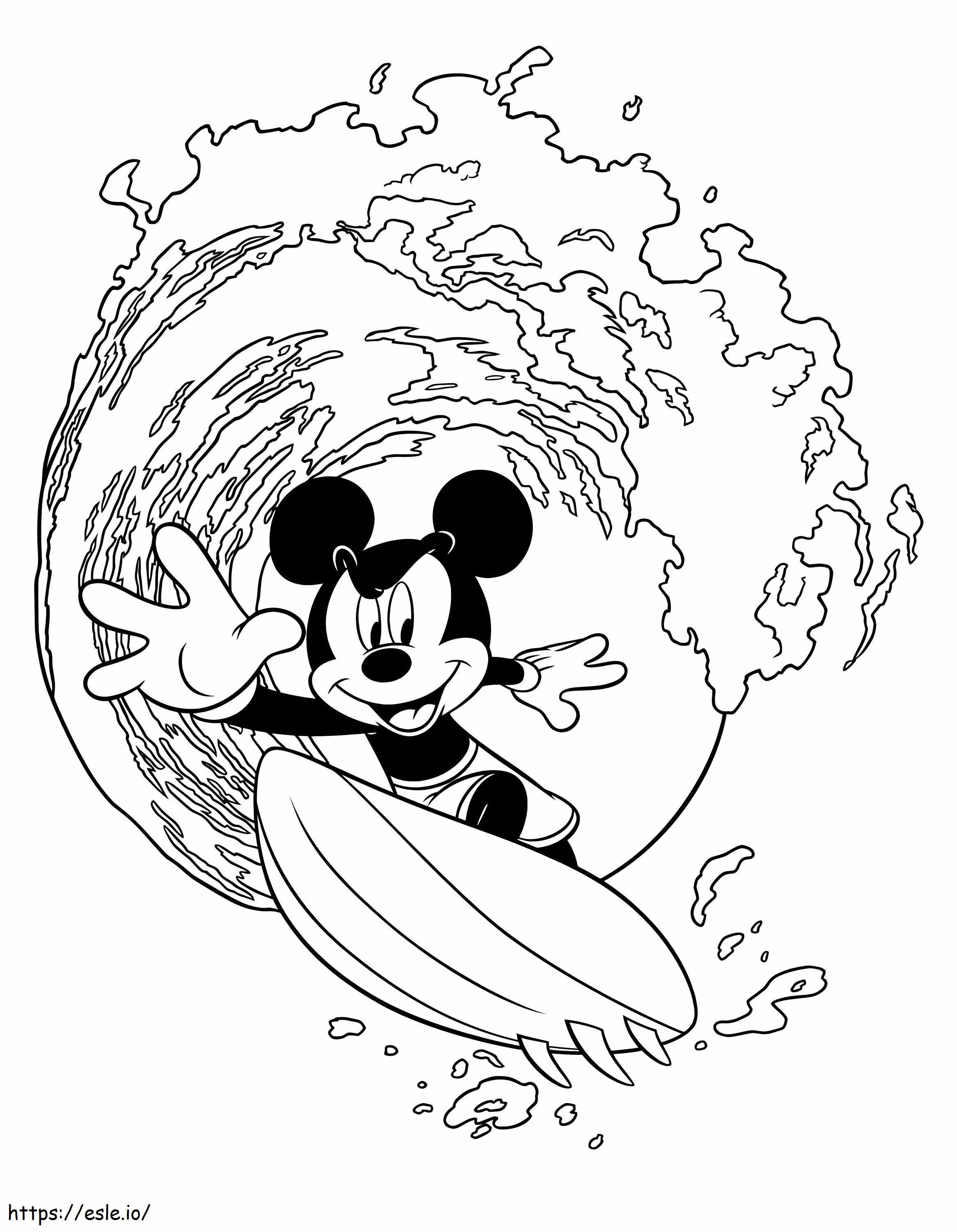 Mickey Mouse surfeando para colorear