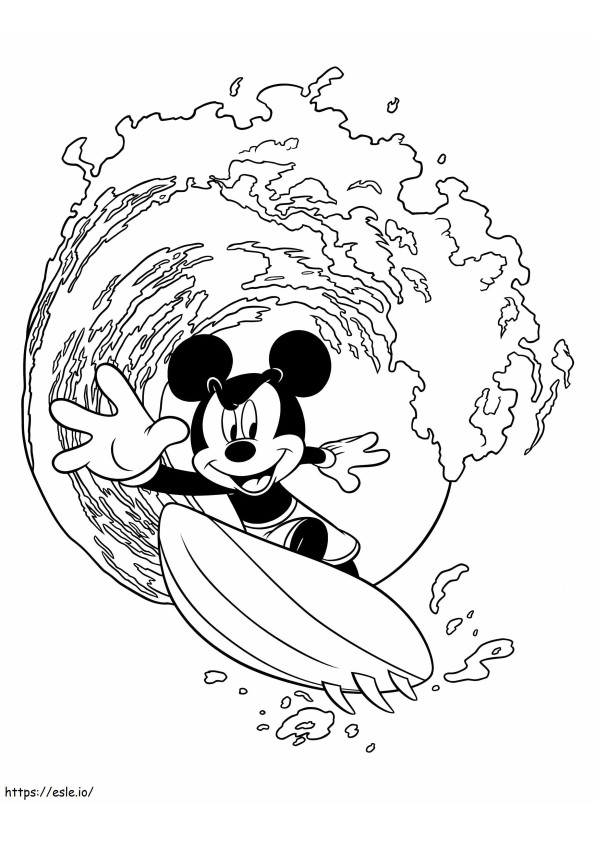 Coloriage Mickey Mouse surfant à imprimer dessin