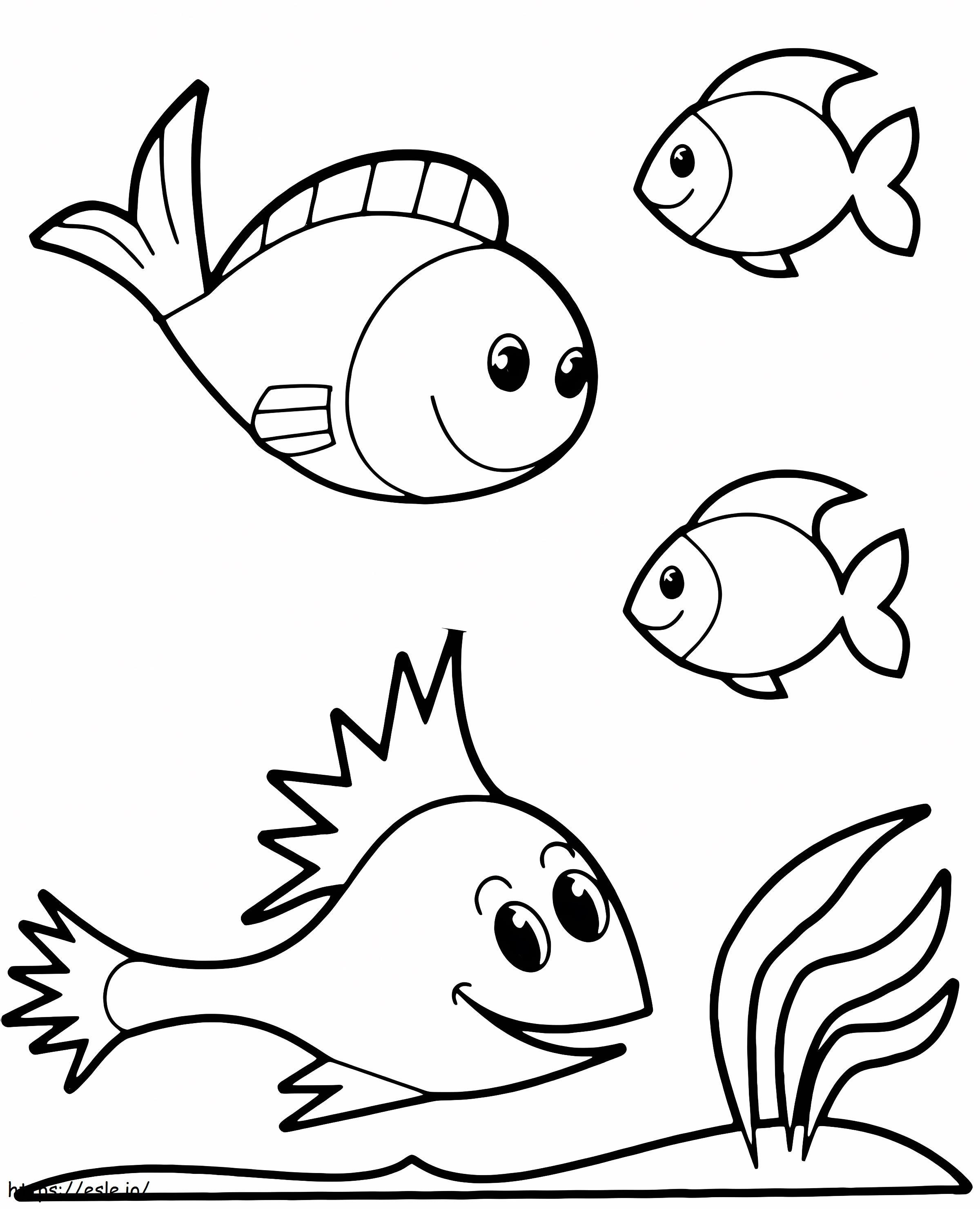 かわいい 4 匹の魚 ぬりえ - 塗り絵