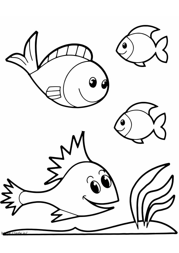 Coloriage Mignon quatre poissons à imprimer dessin