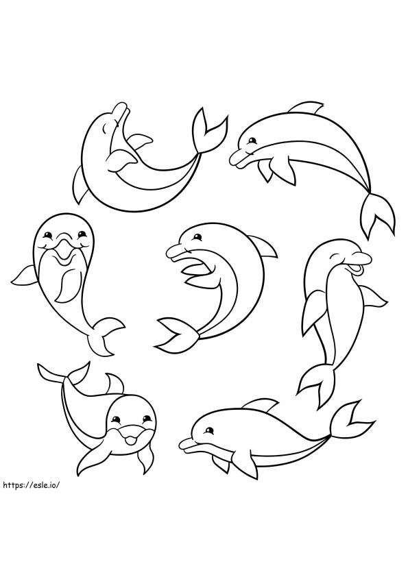 Conjunto de golfinhos engraçados para colorir