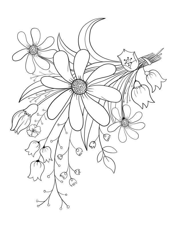 summer flowers bouquet to color and free printing
