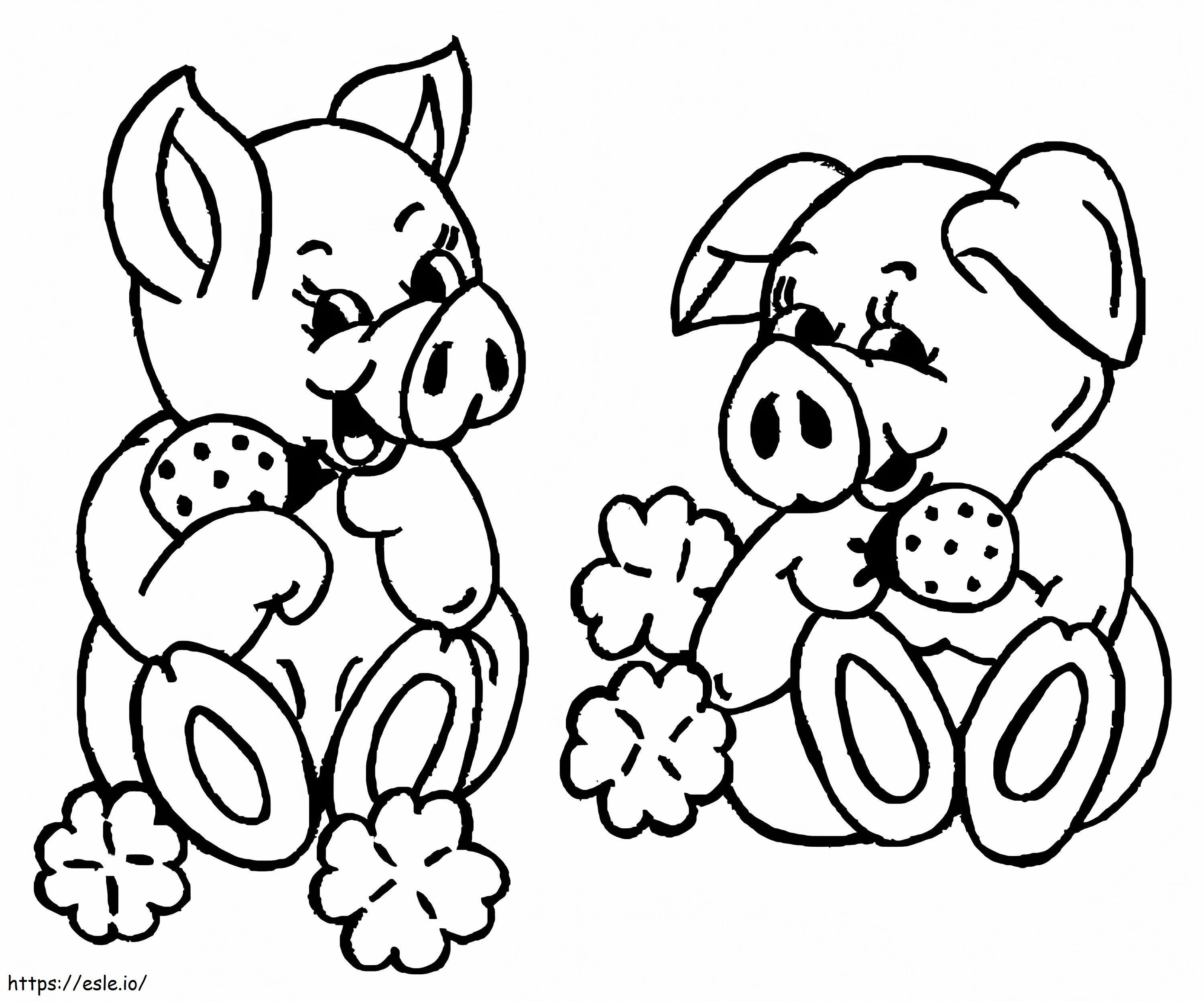 Coloriage Deux cochons mignons à imprimer dessin